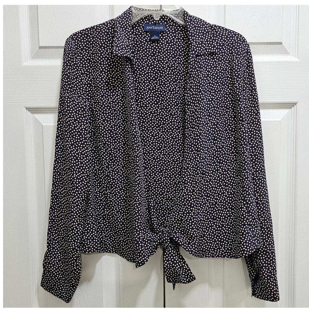 Ann Taylor 100% Silk Top Size 2 Blue Tan